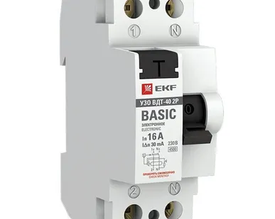 фото Выключатель дифференциального тока (УЗО) 2п 16А 30мА тип AC Basic (электрон.) EKF elcb-2-16-30e-sim