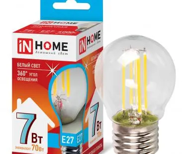 фото Лампа светодиодная LED-ШАР-deco 9Вт 230В Е27 3000К 810Лм прозрачная IN HOME