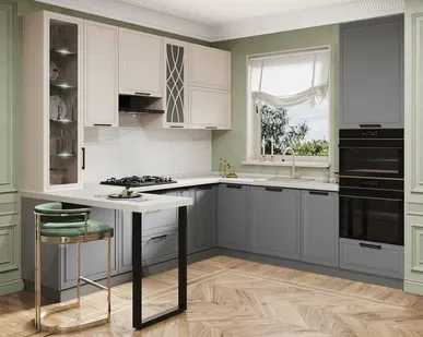 фото Кухонный гарнитур угловой с витриной Неаполь 110 238