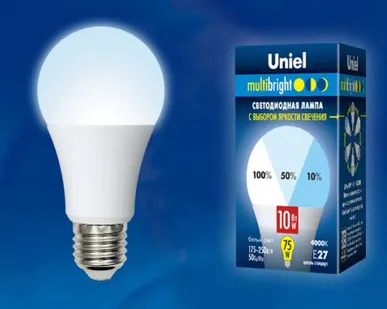 фото Лампа LED-A60-10W/NW/E27/FR/MB PLM11WH Лампа светодиодная. Форма «А», матовая. Серия MULTIbright. Белый свет (4000K). 100-50-10. Картон. ТМ Uniel.