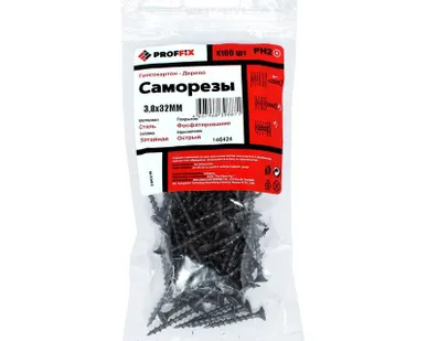 фото Саморез гипсокартон-дерево 3.8х32 усиленный (TWN) (уп.100шт) пакет Proffix 146424