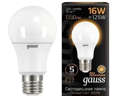 фото Светодиодная лампа Gauss A60 16W 1380Lm 3000K E27 102502116