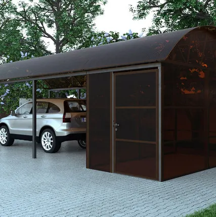 Фото №0 Арочный навес №8 из поликарбоната с хозблоком 4,2х8,4 м