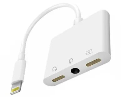 фото Адаптер-переходник MH035 (Lightning to 3.5mm mini Jack + Lightning x2) 10 см, белый