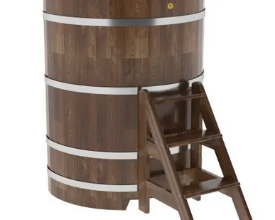 фото Купель для бани из сращенной лиственницы угловая 1,03х1,03 (мореная, Н = 1,4 м)