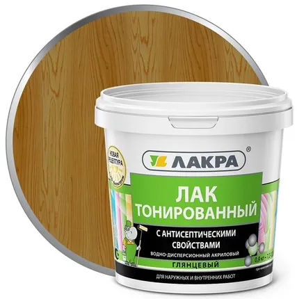 Фото №0 Лак ЛАКРА Лак для отделки деревянных и минеральных поверхностей ЛАКРА 0,9 кг глянцевый дуб тонированный
