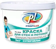 фото Профилюкс ВД краска PL-06A акриловая, супербелая для стен и потолков - 3кг
