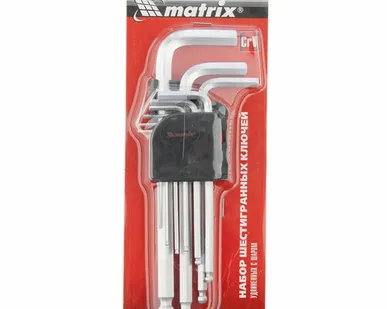 фото Набор ключей имбусовых HEX, 1,5–10 мм, CrV, 9 шт., удлиненные, сатин., с шаром MATRIX