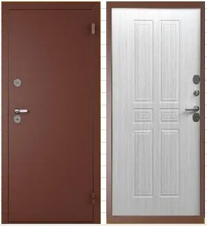 Фото №0 Металлическая дверь с терморазрывом "норд" антик медь/лиственница белая с терморазрывом