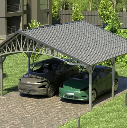 Фото №0 Двускатный навес №20 из металлочерепицы 5,5х6,3 м