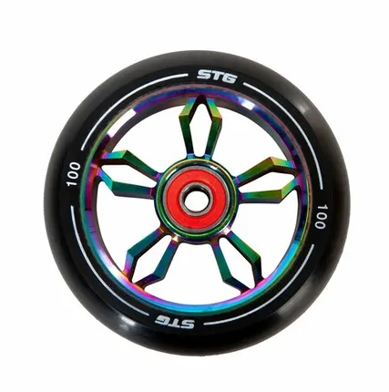 Фото №0 Колесо для трюкового самоката 100 мм с алюминиевым ободом, ABEC-11 (Колесо для трюкового самоката 100 мм с алюминиевым ободом, ABEC-11, 1шт, неохром)