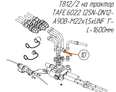 фото (CZ 30911) Гидравлический шланг КУН Т812/2 на трактор TAFE.6022 (2SN-DN12-A90B-M22x1,5хUNF 1“-L-1600мм)