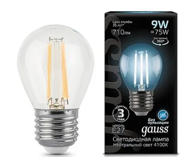 фото Светодиодная филаментная лампа Gauss Шар 9W 710Lm 4100K E27 105802209