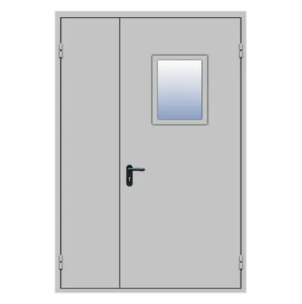 Фото №0 Двери противопожарные металлические двупольные со светопрозрачным заполнением менее 25%