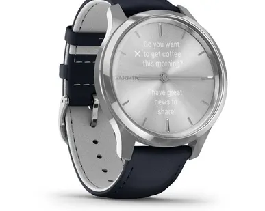 фото Часы Garmin Vivomove Luxe серебристый с темно-синим кожаным ремешком