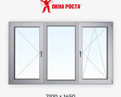 фото Трехстворчатое алюминиевое окно KALEVA CW, 1450х2100, поворотное/глухое/поворотно откидное