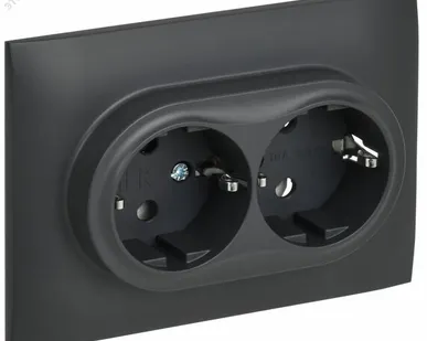 фото SKANDY Розетка 2-местная с заземлением без защитных шторок 16А в сборе SK-R08T титан IEK