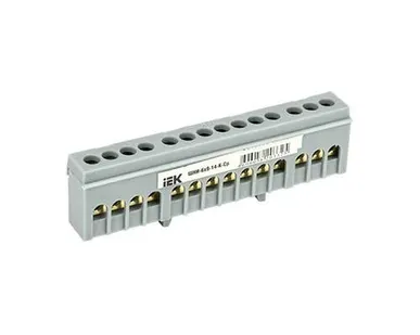 фото Шина в корпусном изоляторе на DIN рейку 14 мест серая IEK