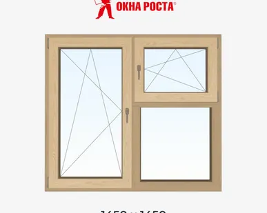 фото Двухстворчатое деревянное окно из лиственницы, 1450х1450 мм, поворотное/глухое с форточкой