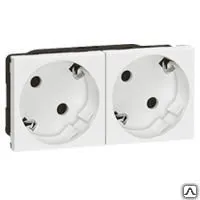 фото Legrand 77252 Механизм розетки Mosaic 2х2К+З былый (новый стандарт 45град.)