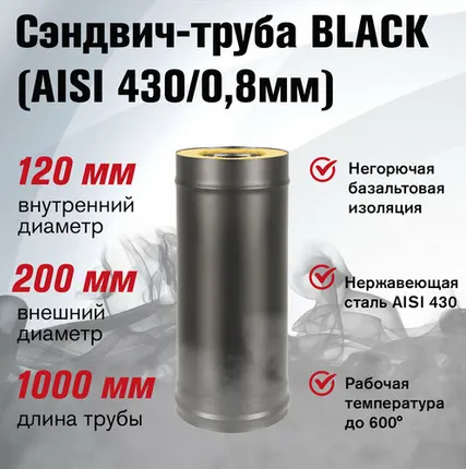 Фото №0 Сэндвич-труба BLACK (AISI 430/0,8мм) L-1м (120x200)