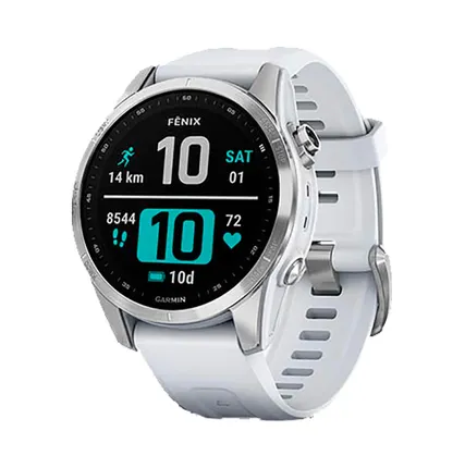 Фото №0 Часы Garmin Fenix 7S серебристый с белым силиконовым ремешком