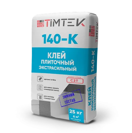 Фото №0 Клей плиточный экстрасильный 1,4 МПа, класс С2Т, ТИМТЕК 140-K ЗИМА, 25 кг (60 шт./пал.)