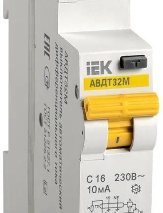 Фото №0 Выключатель автоматический дифференциального тока 2п (1P+N) C 16А 10мА тип A 4.5кА АВДТ-32М IEK MAD32-5-016-C-10