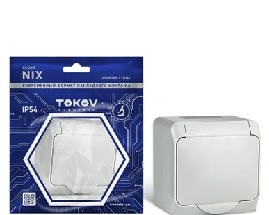 фото Розетка 1-м ОП Nix 16А IP54 250В с заземл. с крышкой сер. TOKOV ELECTRIC TKE-NX-R1Z-C06-IP54