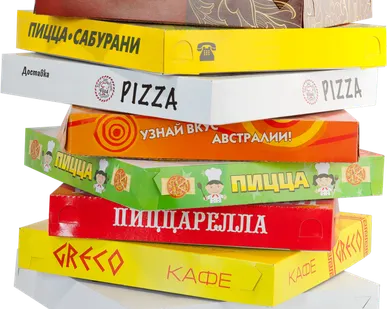 фото Картонная коробка для пиццы разных размеров с логотипом заказчика