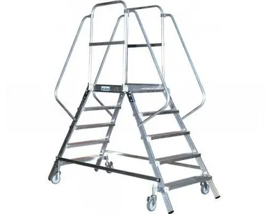 фото Лестница с платформой передвижная двухсторонняя KRAUSE STABILO, 7 ступени,