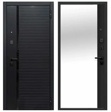 Фото №0 Дверь входная Гарда Черное Зеркало 7,5см (Ferroni) МДФ/МДФ с зеркалом, Сатин черный/Сатин черный 2050х960мм, ПРАВАЯ