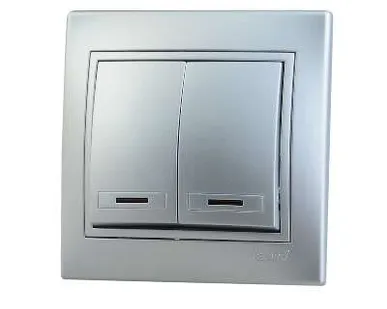 фото Выключатель 2-кл. СП Мира 10А IP20 с подсветкой со вставкой сер. метал. LEZARD 701-1010-112