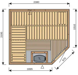 Фото №1 Сауна Harvia Variant S2522R (угловая правая, 2380х2195 мм, без печи, интерьер Formula из ольхи)