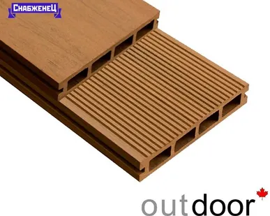 фото Террасная доска из ДПК Outdoor "Velvet Industrial" цвет: Дуб, 150x25 мм, вельвет/шлиф. (цена м2)