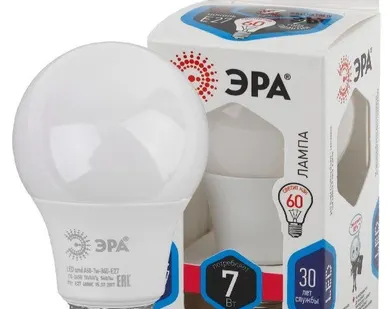 фото Лампа светодиодная A60-7w-840-E27 грушевидная 560лм ЭРА Б0029820
