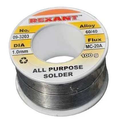 Фото №0 Припой с канифолью 100гр. d1.0мм Rexant 09-3203