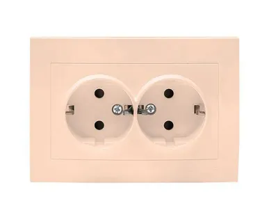 фото Розетка 2-м СП Валенсия 16А IP20 с заземл. защ. шторки крем. PROxima EKF EWR16-128-20