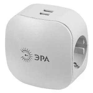 фото Разветвитель 3-м SP-3e-USB-2A 220В + 2USB 2000мА с заземл. защ. шторки (6/36/864) бел. ЭРА Б0015243