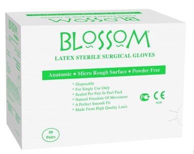 фото Перчатки медицинские стерильные латексные Blossom неопудр, анатомич. формы
