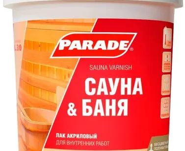 фото Лак PARADE Лак для отделки саун и бань PARADE L30 0,9 л полуматовый 0006086