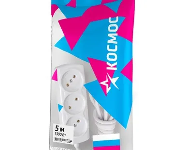 фото Удлинитель 3х5м 6А IP20 ПВС 2х0.75 Космос YKsm5m-3g(6A)S