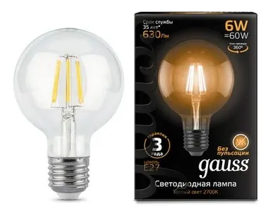 фото Светодиодная филаментная лампа Gauss G95 6W 630Lm 2700K E27 105802106