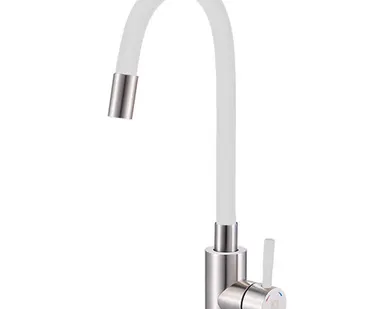 фото Смеситель для кухни SOLID белый, пластичный излив, d-35, нерж. сталь,"ARGO"