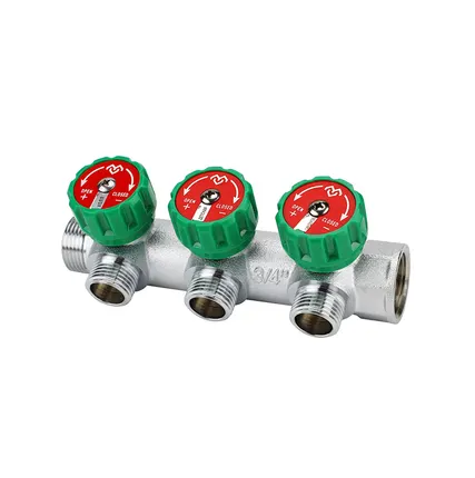 Фото №0 Коллектор распределительный хромированный Varmega VM14633 1" н.р. - в.р. на 3 выхода 3/4"