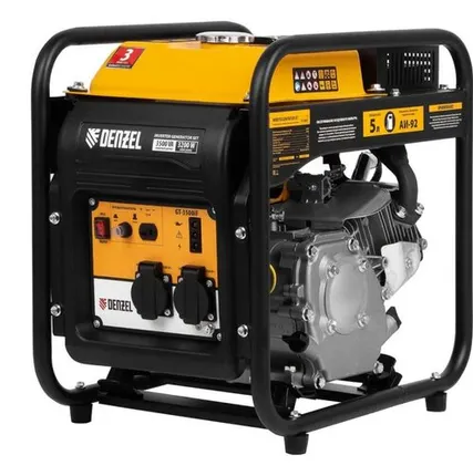 Фото №0 Генератор инверторный GT-3500iF, 3.5 кВт, 230 В, бак 5 л, открытый корпус, ручной старт Denzel