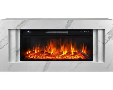 фото Каминокомплект Line под Vision 42 SFT White Marble белый мрамор + Royal Flame Vision 42 LOG Led
