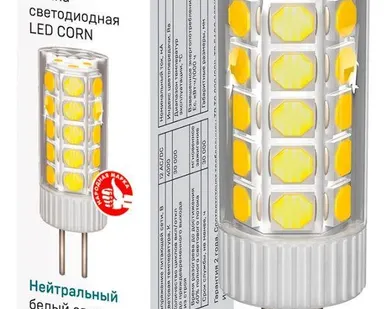 фото Лампа светодиодная CORN 5Вт капсула 4000К G4 12В керамика IEK LLE-CORN-5-012-40-G4