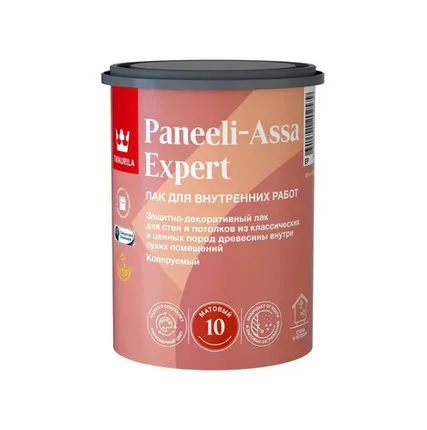 Фото №0 Лак для дерева Tikkurila Paneeli-Assa Expert (Панели-Ясся), акрилатный, матовый, база EP, 0,9 л