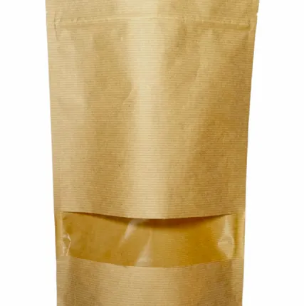 Фото №0 Бумажный дой-пак пакет с zip lock и прозрачным окном 4 см, 12х 3 х18,5 см, 50 шт/уп.